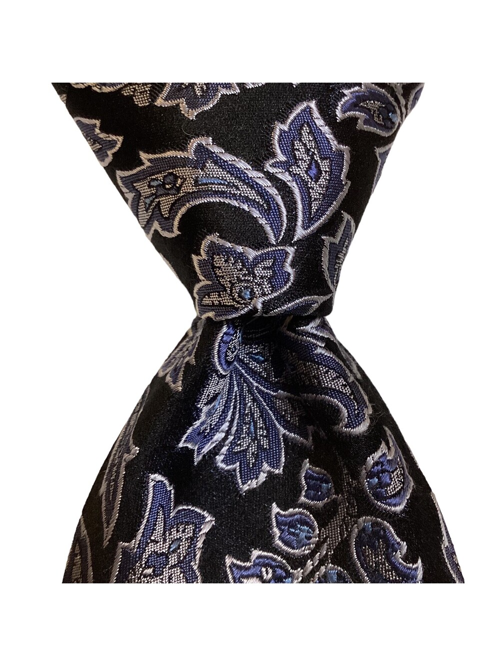 D'ESTE Men's 100% Silk XL Necktie Italy Designer Floral Black/Blue/Gray EUC Rare